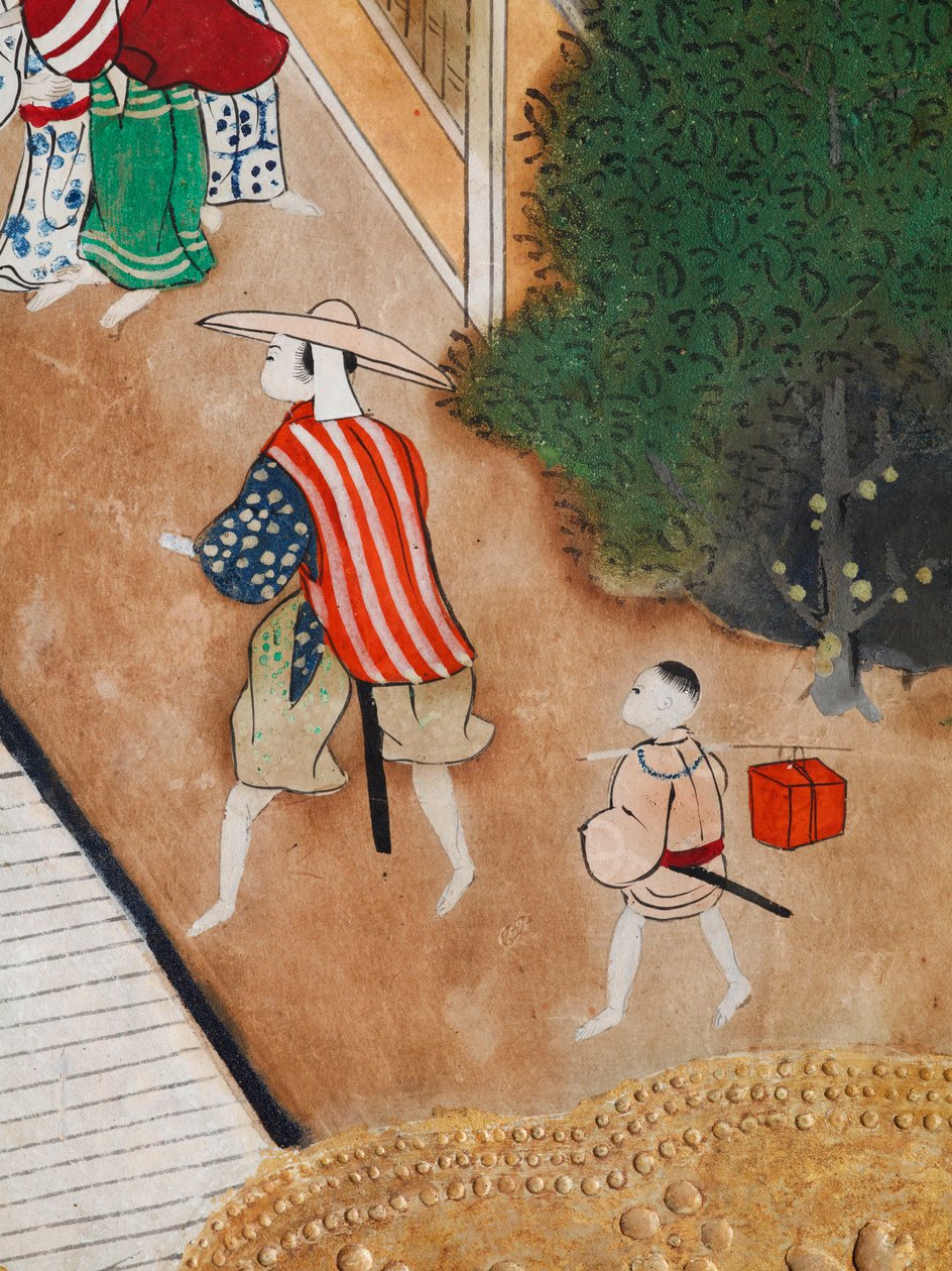 Osakazu Byobu - Japans kamerscherm met acht panelen (schilderij) door Japanese School