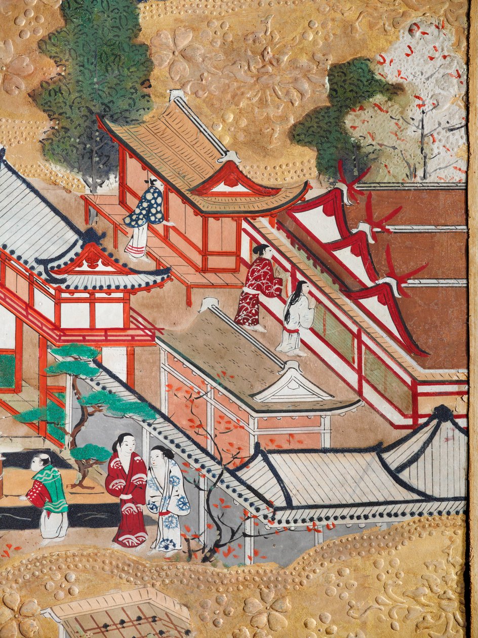 Osakazu Byobu - Japans kamerscherm met acht panelen (schilderij) door Japanese School