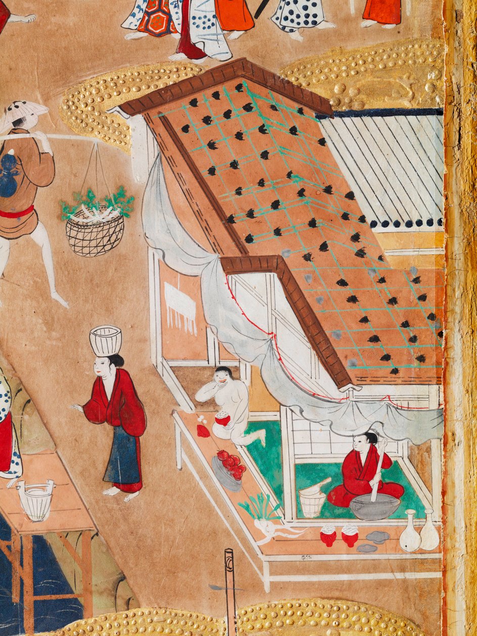 Osakazu Byobu - Japans kamerscherm met acht panelen (schilderij) door Japanese School