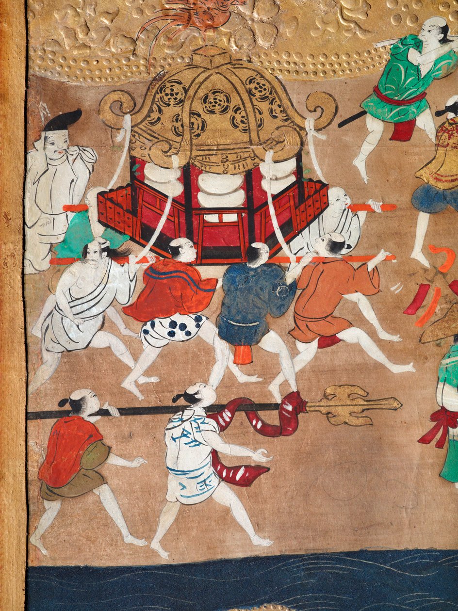 Osakazu Byobu - Japans kamerscherm met acht panelen (schilderij) door Japanese School