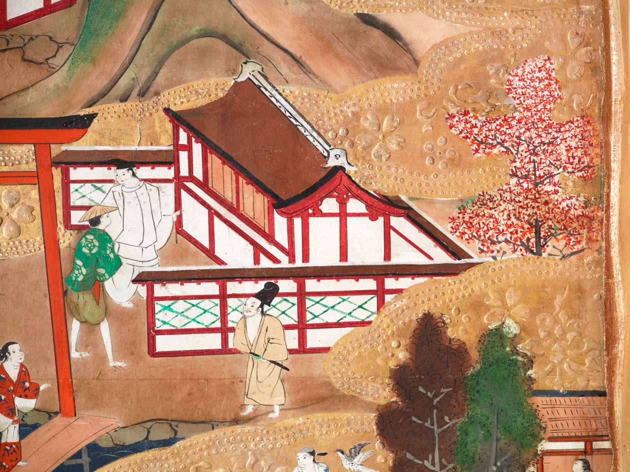 Osakazu Byobu - Japans kamerscherm met acht panelen (schilderij) door Japanese School