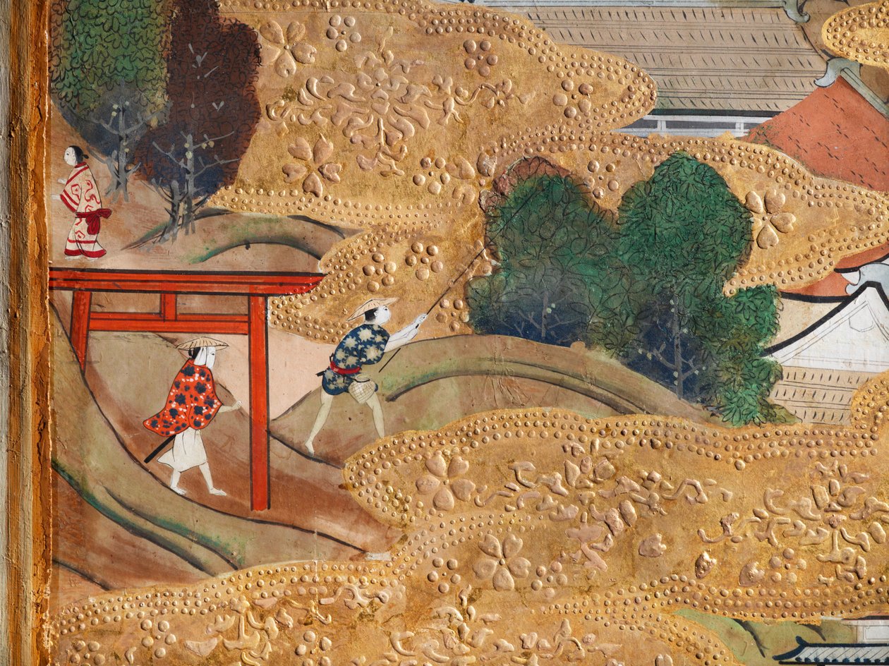 Osakazu Byobu - Japans kamerscherm met acht panelen (schilderij) door Japanese School