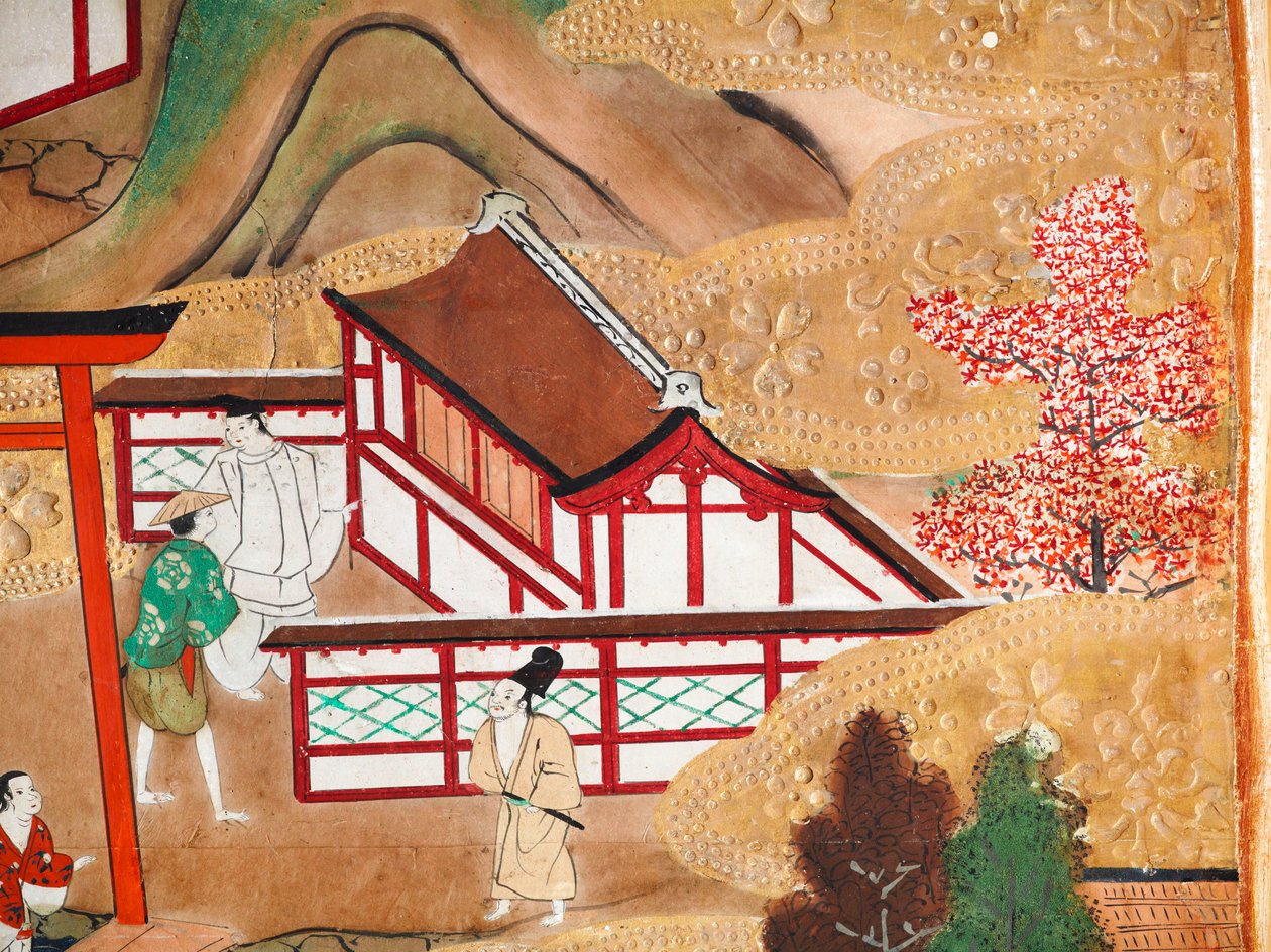 Osakazu Byobu - Japans kamerscherm met acht panelen (schilderij) door Japanese School