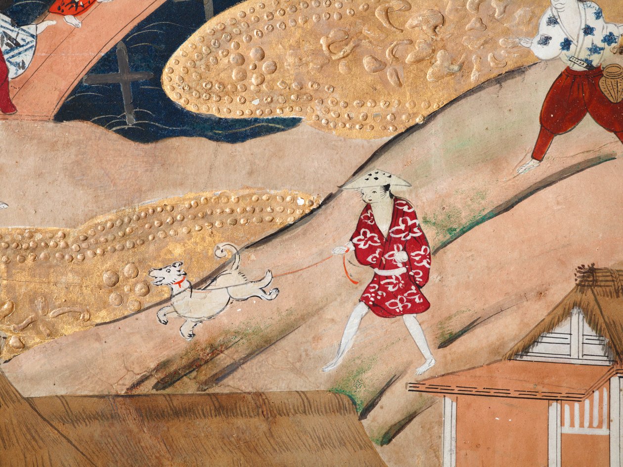 Osakazu Byobu - Japans kamerscherm met acht panelen (schilderij) door Japanese School