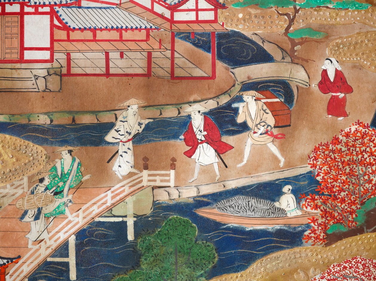 Osakazu Byobu - Japans kamerscherm met acht panelen (schilderij) door Japanese School