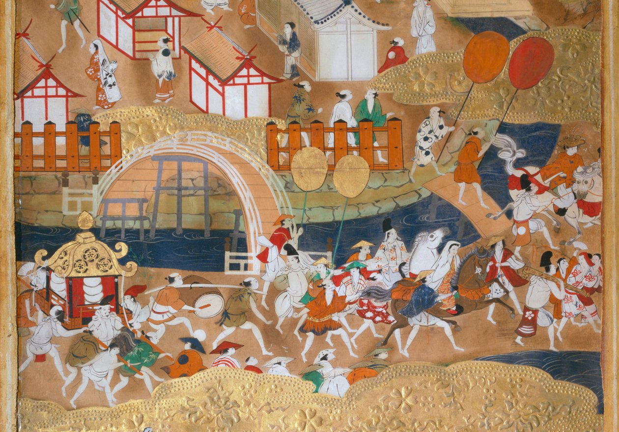 Osakazu Byobu - Japans kamerscherm met acht panelen (schilderij) door Japanese School