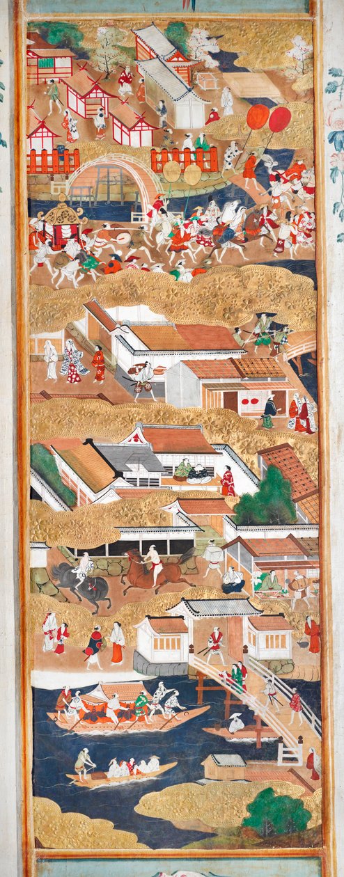 Osakazu Byobu - Japans kamerscherm met acht panelen (schilderij) door Japanese School
