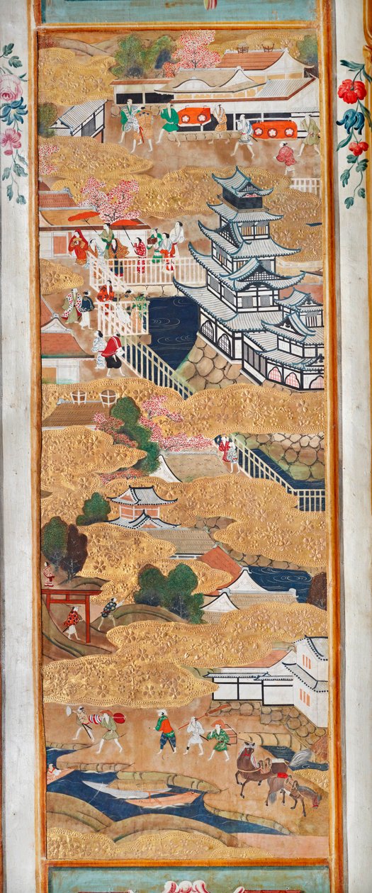 Osakazu Byobu - Japans kamerscherm met acht panelen (schilderij) door Japanese School