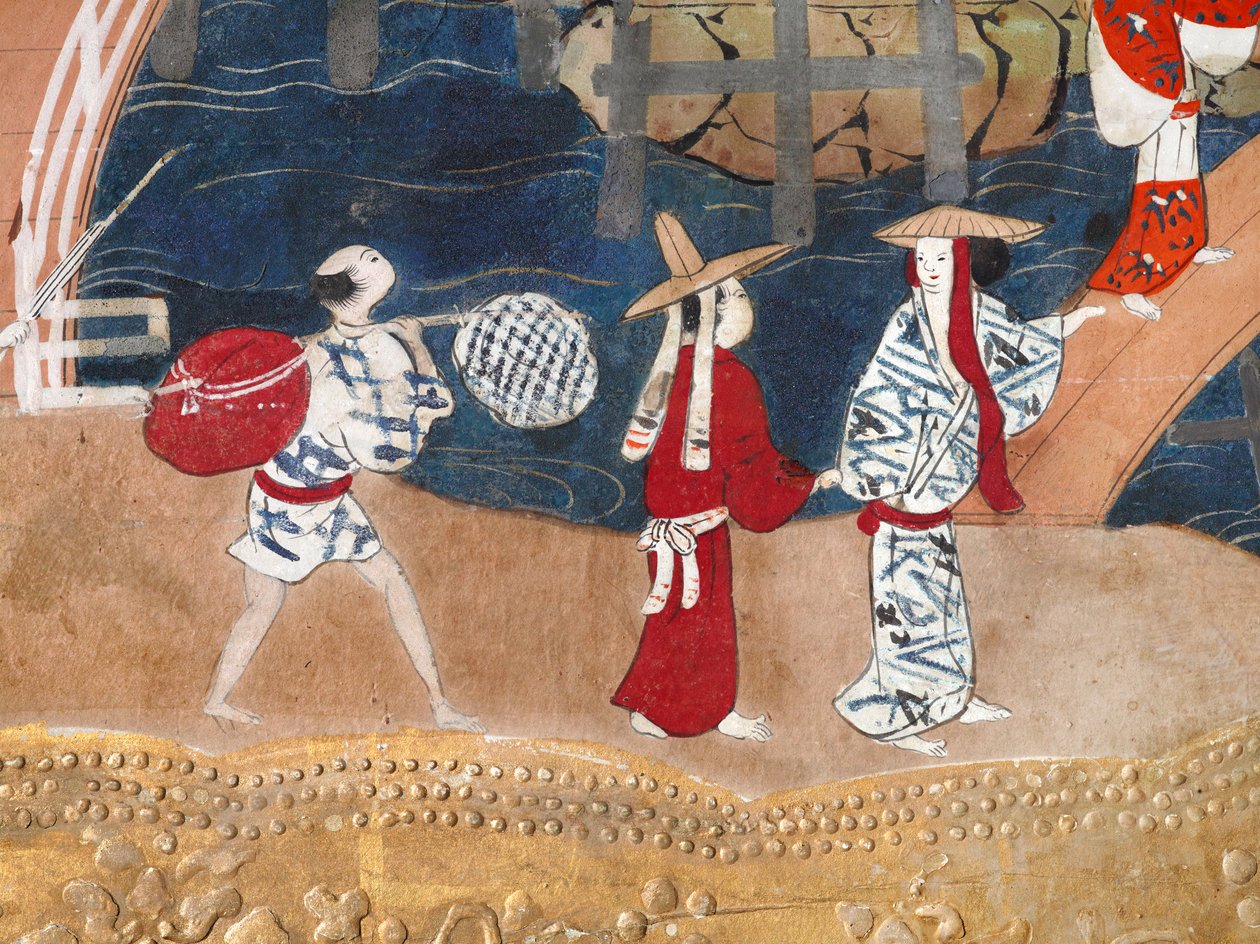 Osakazu Byobu - Japans kamerscherm met acht panelen (schilderij) door Japanese School