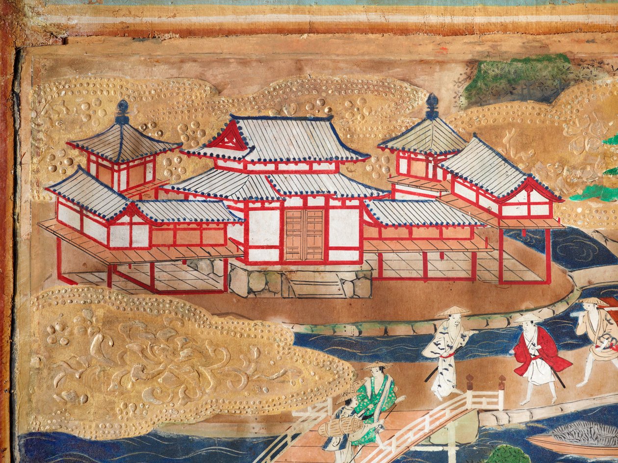 Osakazu Byobu - Japans kamerscherm met acht panelen (schilderij) door Japanese School