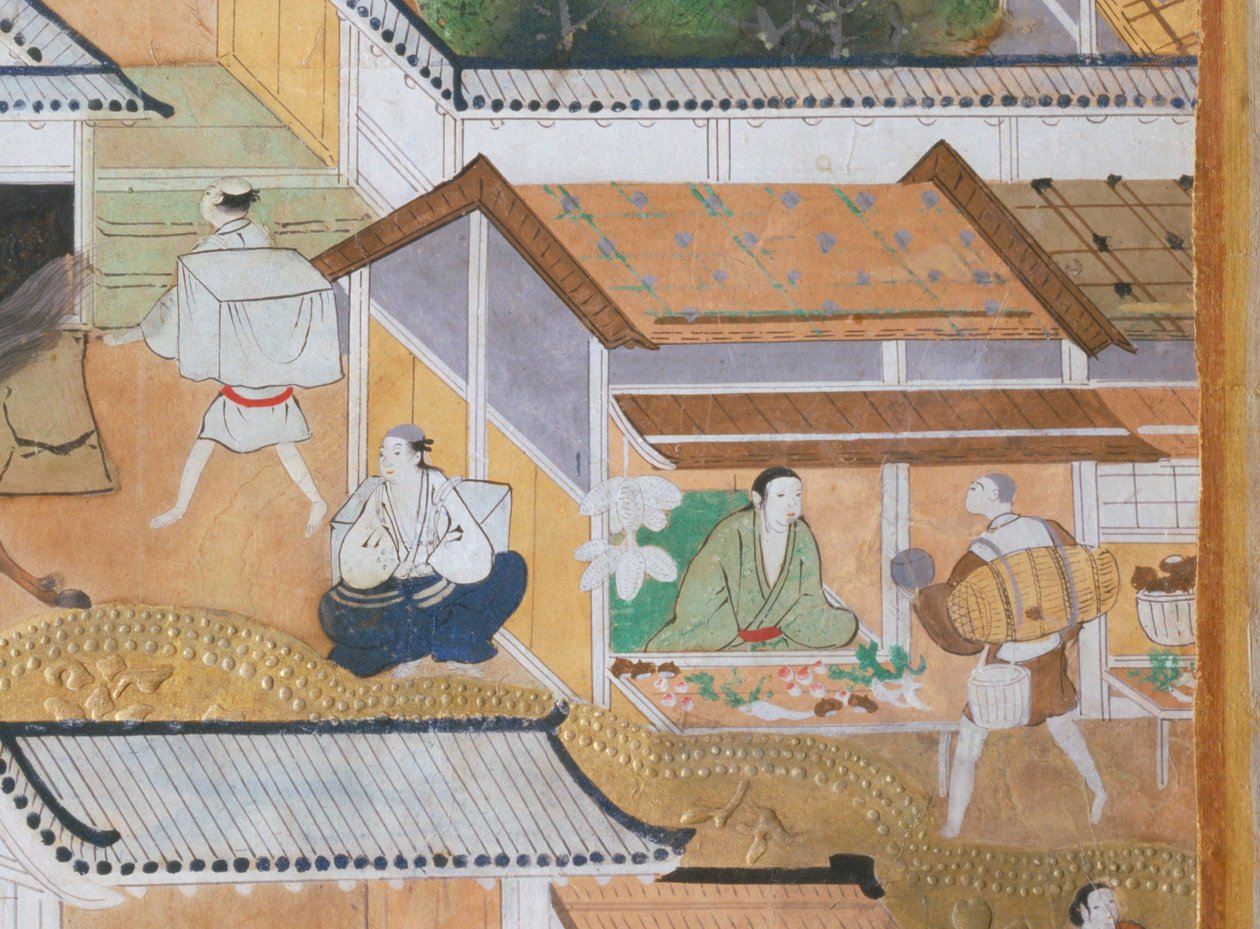 Osakazu Byobu - Japans kamerscherm met acht panelen (schilderij) door Japanese School