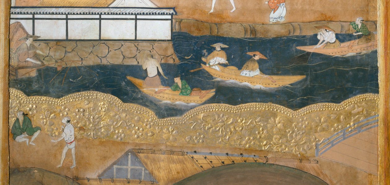 Osakazu Byobu - Japans kamerscherm met acht panelen (schilderij) door Japanese School