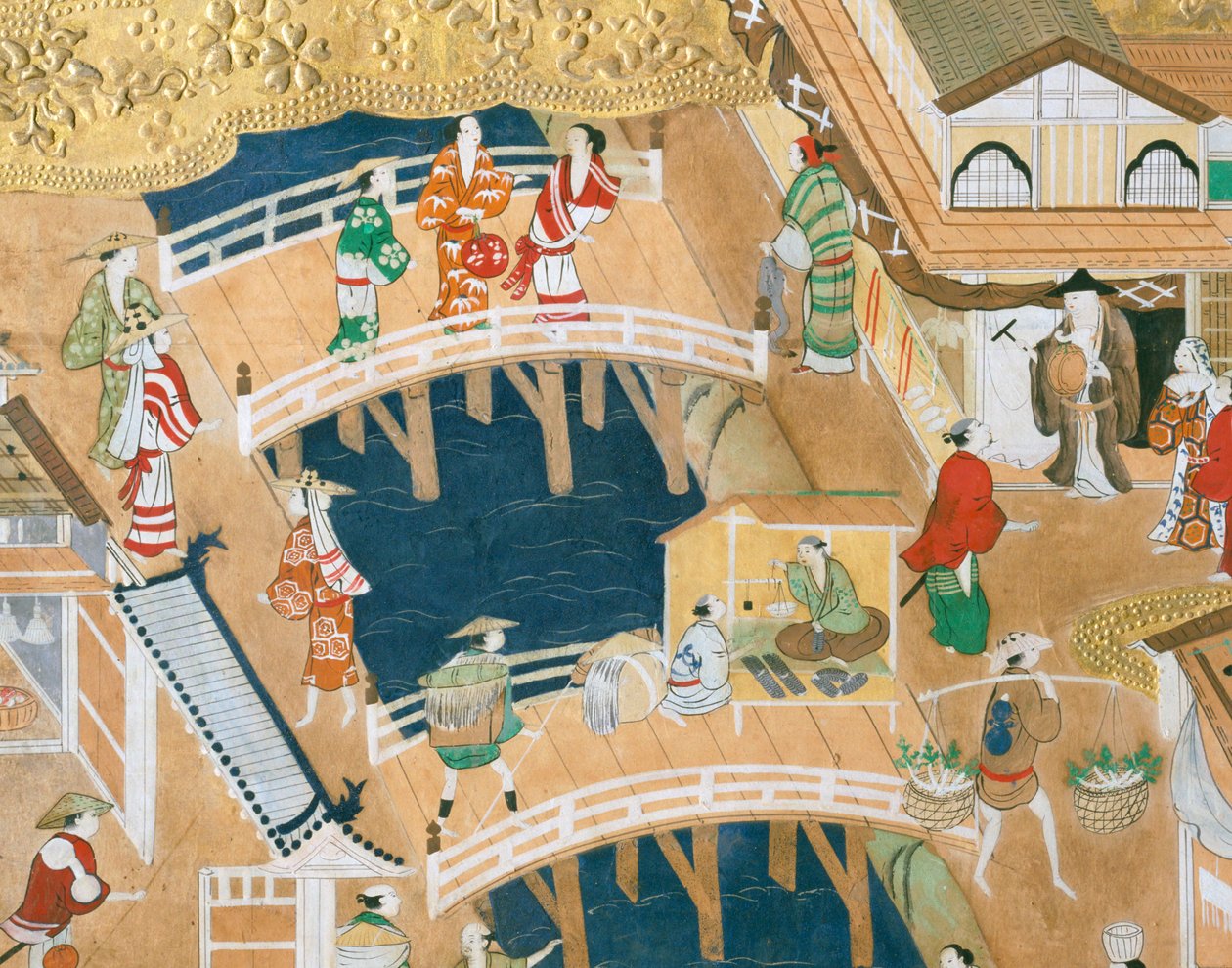 Osakazu Byobu - Japans kamerscherm met acht panelen (schilderij) door Japanese School