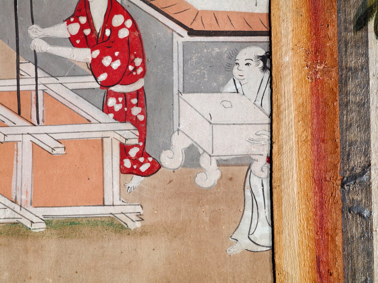 Osakazu Byobu - Japans kamerscherm met acht panelen (schilderij) door Japanese School