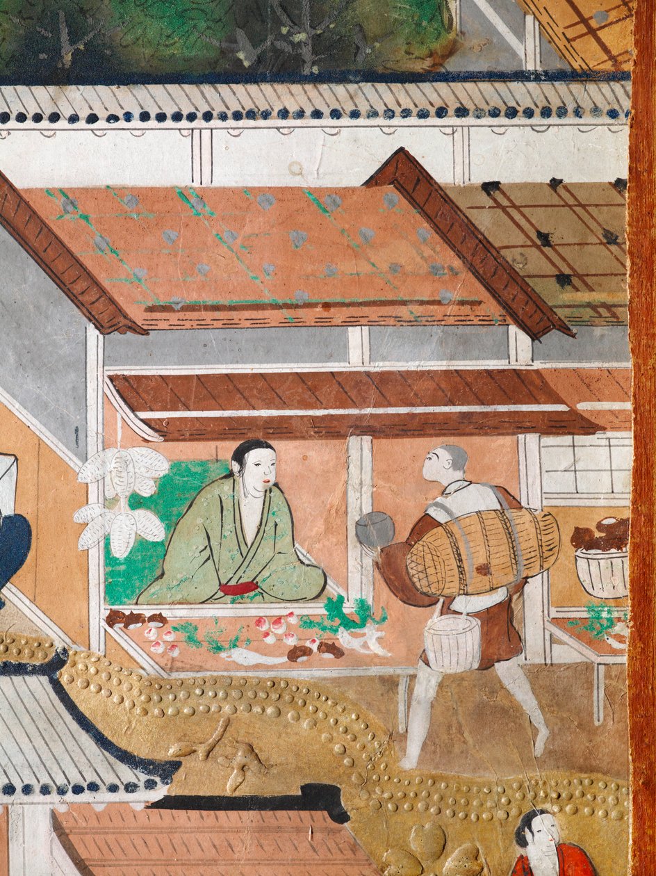 Osakazu Byobu - Japans kamerscherm met acht panelen (schilderij) door Japanese School