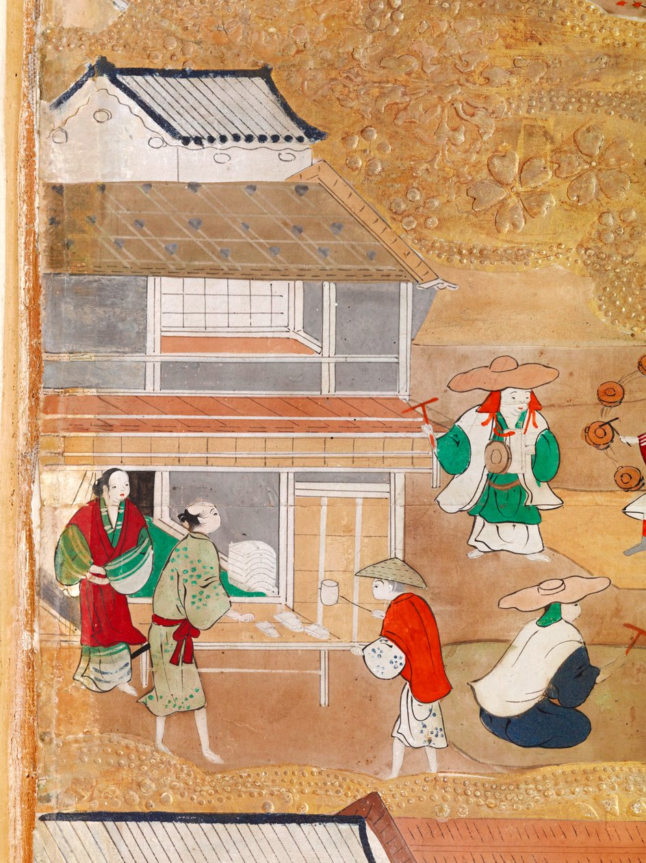 Osakazu Byobu - Japans kamerscherm met acht panelen (schilderij) door Japanese School