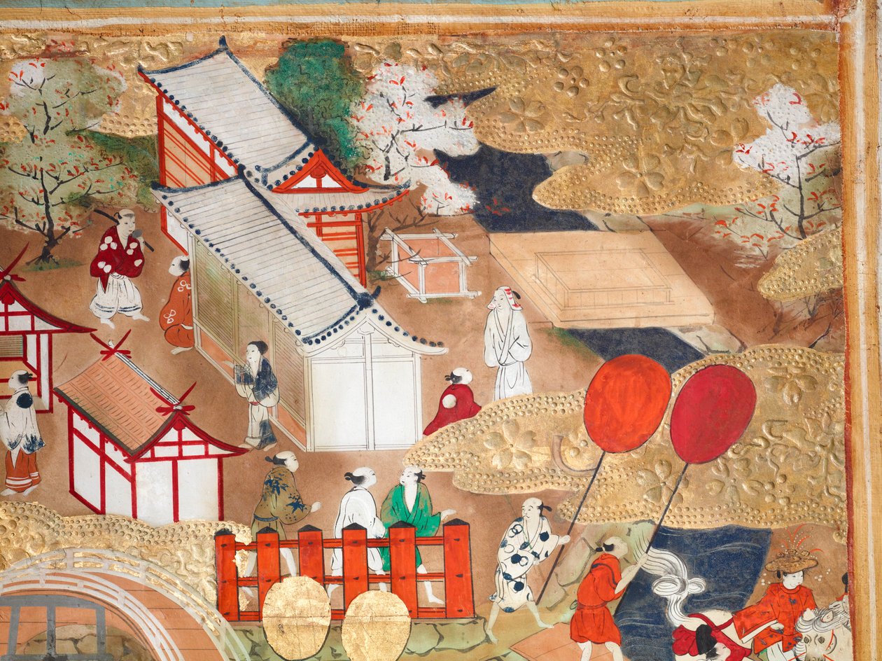 Osakazu Byobu - Japans kamerscherm met acht panelen (schilderij) door Japanese School
