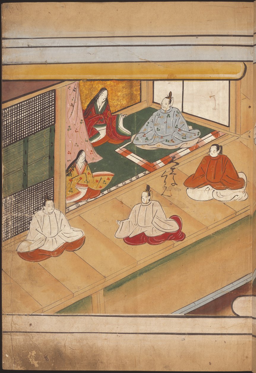 Zittende Japanse edelen, illustratie uit de 