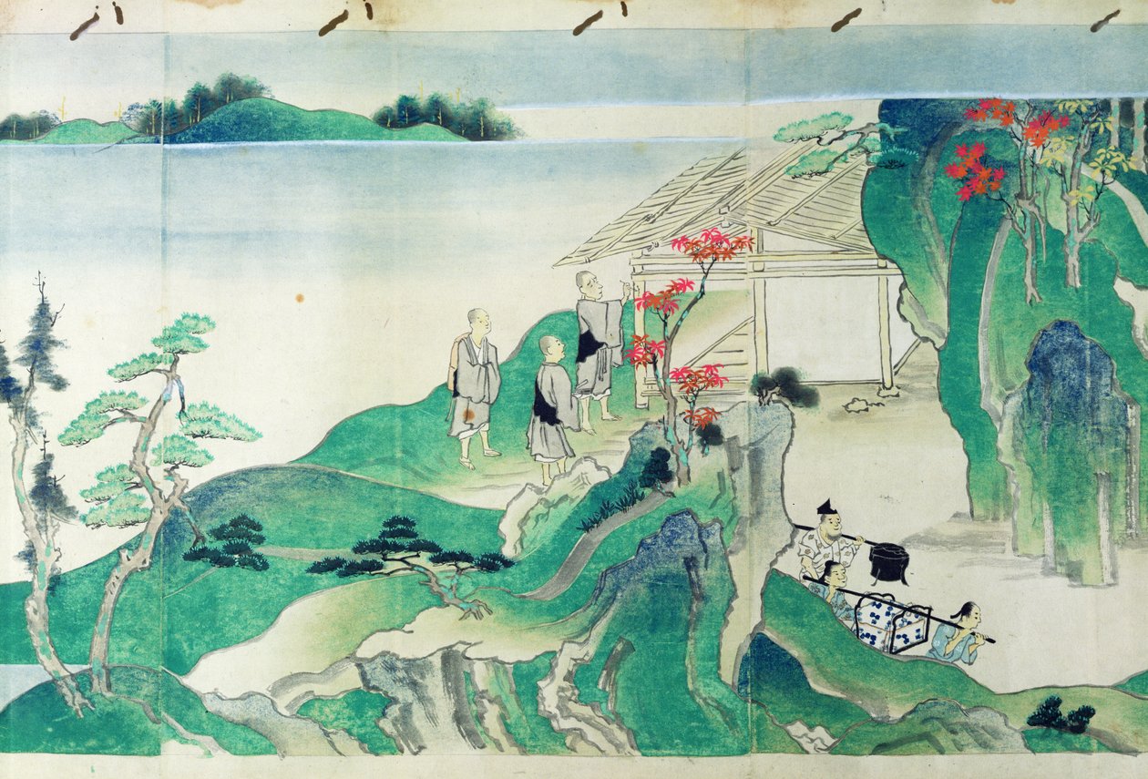 Dienaren, uit een geïllustreerde geschiedenis van het leven van de monnik Ippen (1239-89) door Japanese School