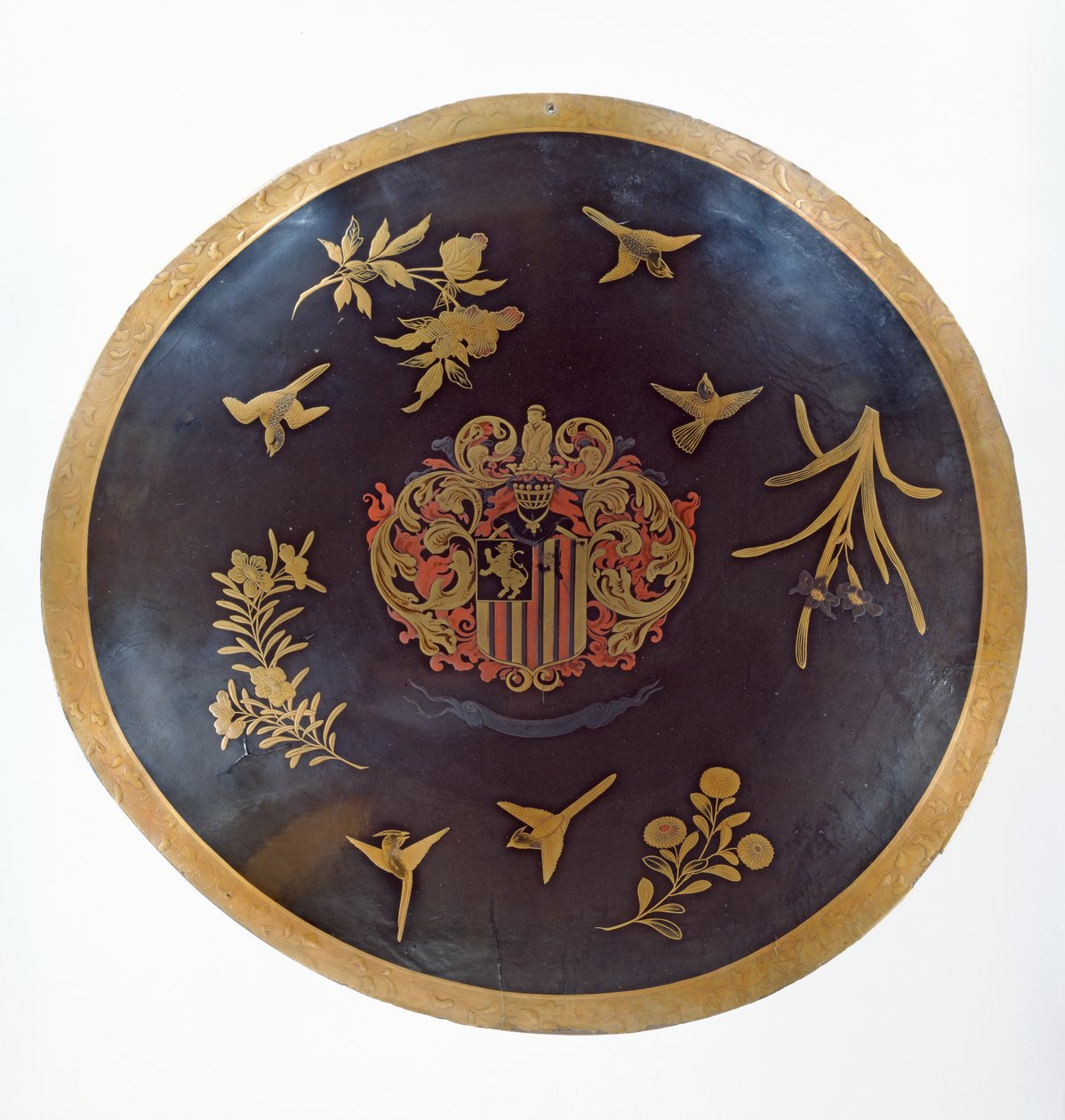 Schild met de wapens van Constantijn Ranst, voor de Nederlandse Oost-Indische Compagnie, gemaakt in Bengalen en gelakt in Japan, ca. 1668 door Japanese School