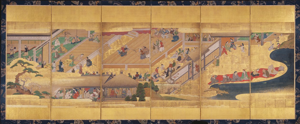 Zesdelig scherm met het Noh-spel Funa-Benkei, ca. 1660 door Japanese School