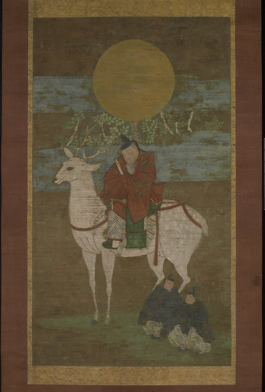 Het Vertrek uit Kashima (Godheid van de Kasuga uit), laat 14e eeuw (hangende rol: inkt, kleur en goud op zijde) door Japanese School