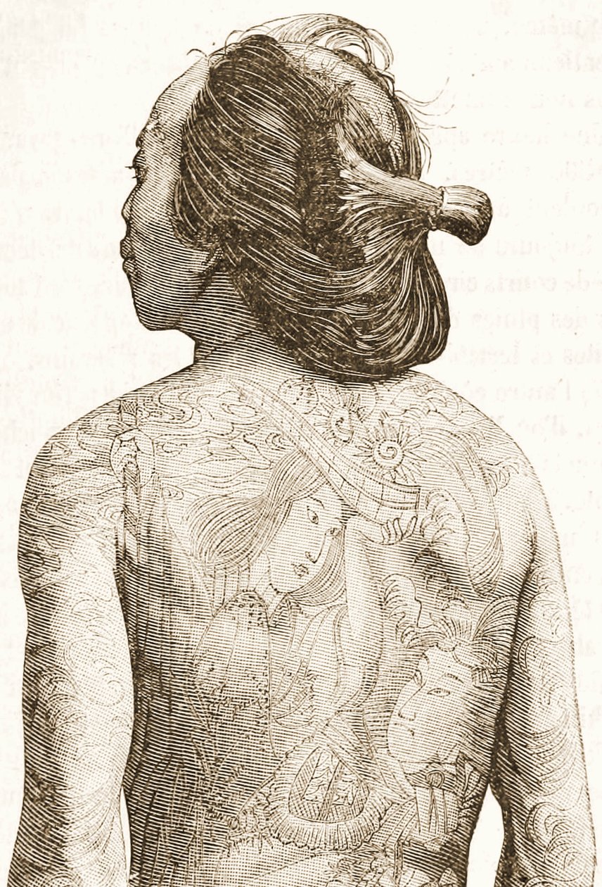 Man met traditionele Japanse Irezumi-tatoeages, c.1880 door Japanese School