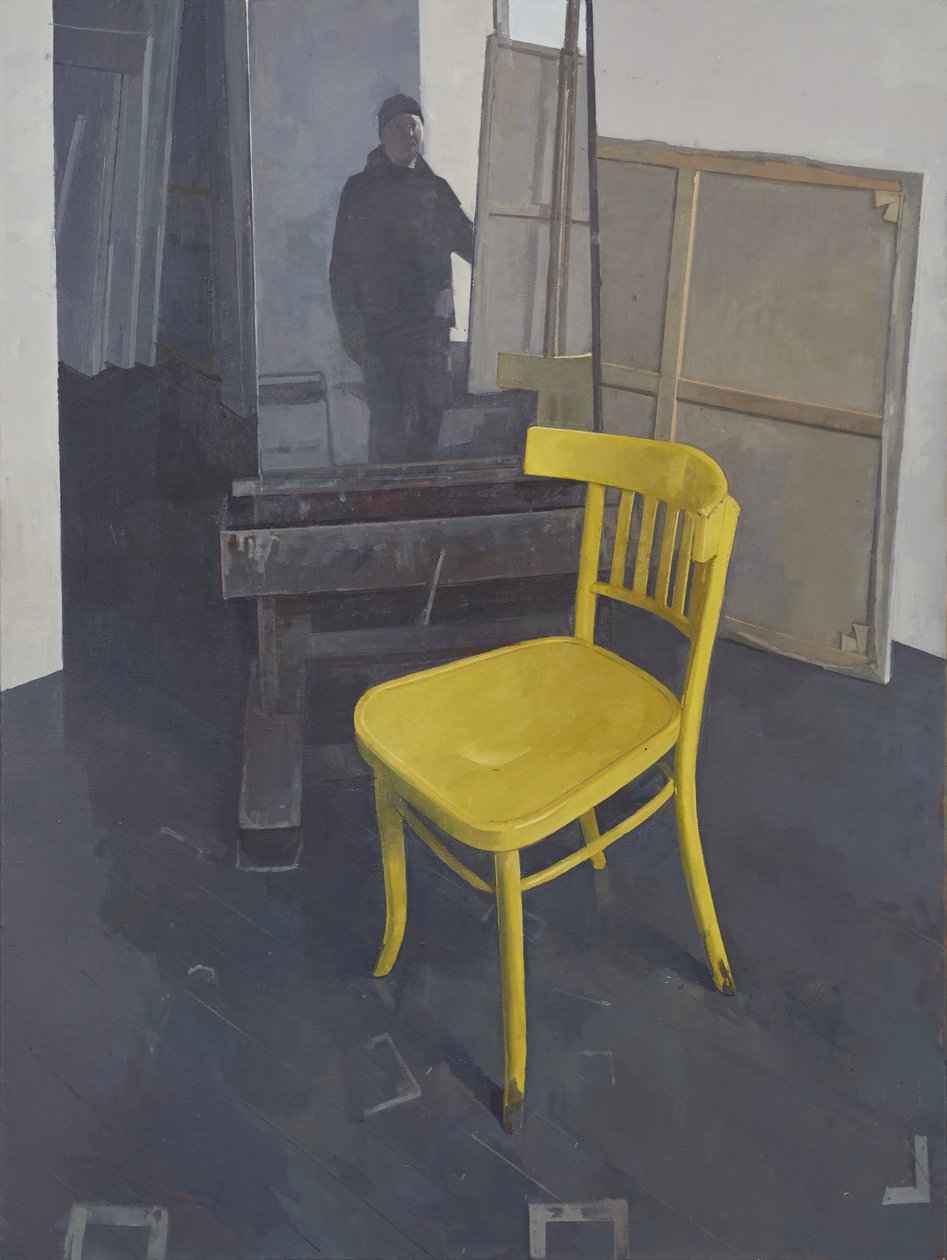 Studio-interieur met gele stoel, 2023 (olieverf op doek) door Jason Line