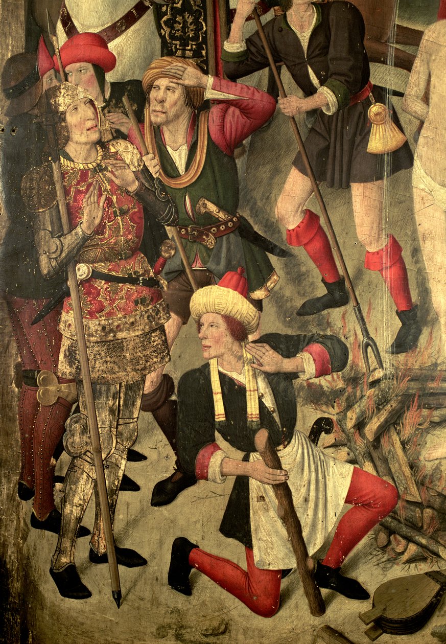 St. Vincent Altaarstuk: Marteling van St. Vincent op de grill, Dacian en beulen (detail) door Jaume Huguet