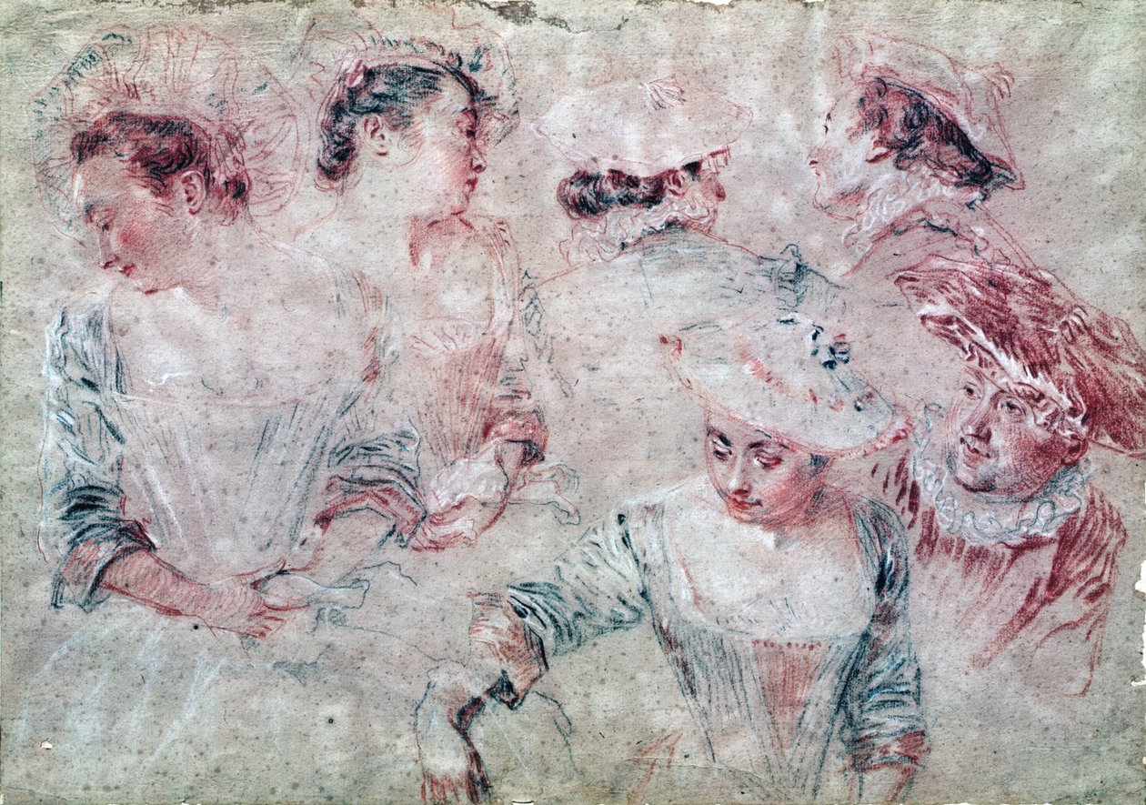 Zes Studies door Jean Antoine Watteau