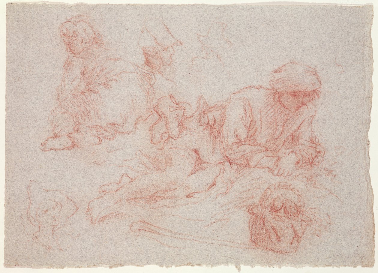 Studie van een liggende man door Jean Antoine Watteau