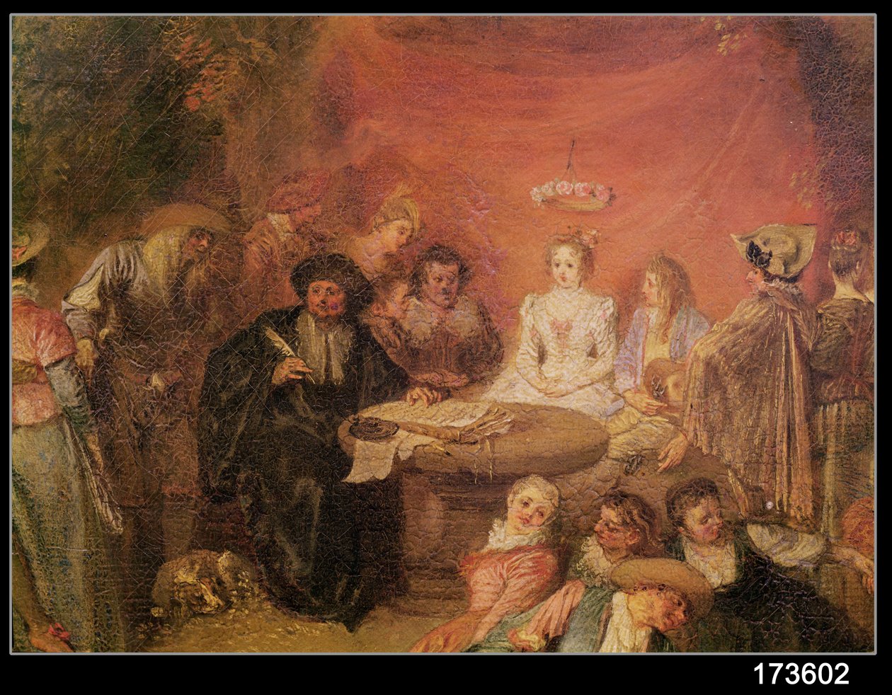 De tafel van de bruid en bruidegom, detail van Het Huwelijkscontract, c.1712-13 (detail) door Jean Antoine Watteau