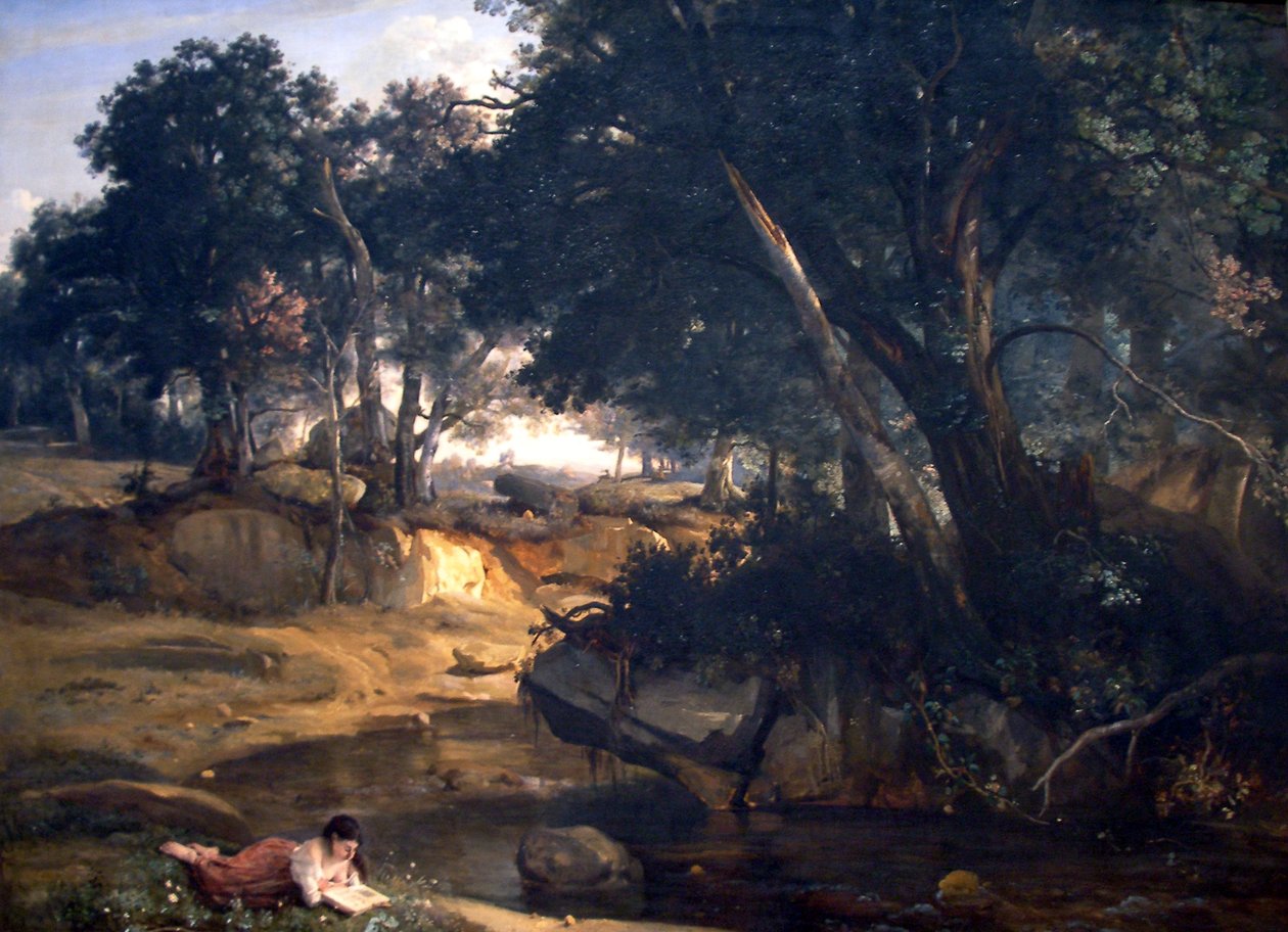 Bos van Fontainebleau door Jean Baptiste Camille Corot