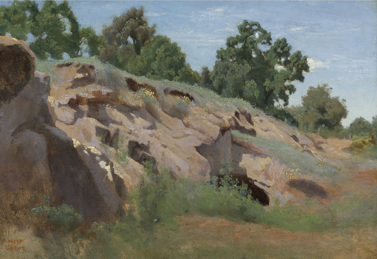 Rotsachtige helling door Jean Baptiste Camille Corot