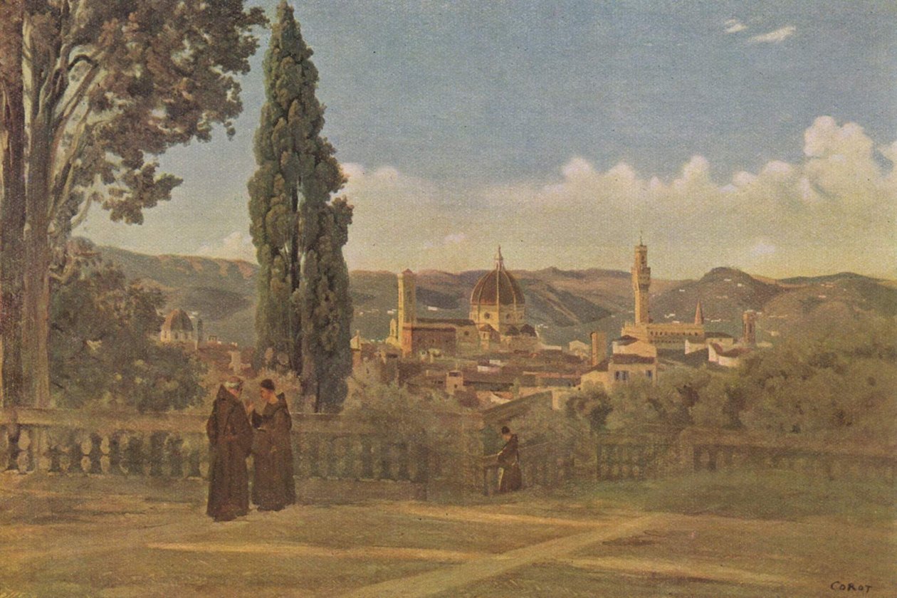 Uitzicht op Florence vanuit de Boboli-tuin door Jean Baptiste Camille Corot