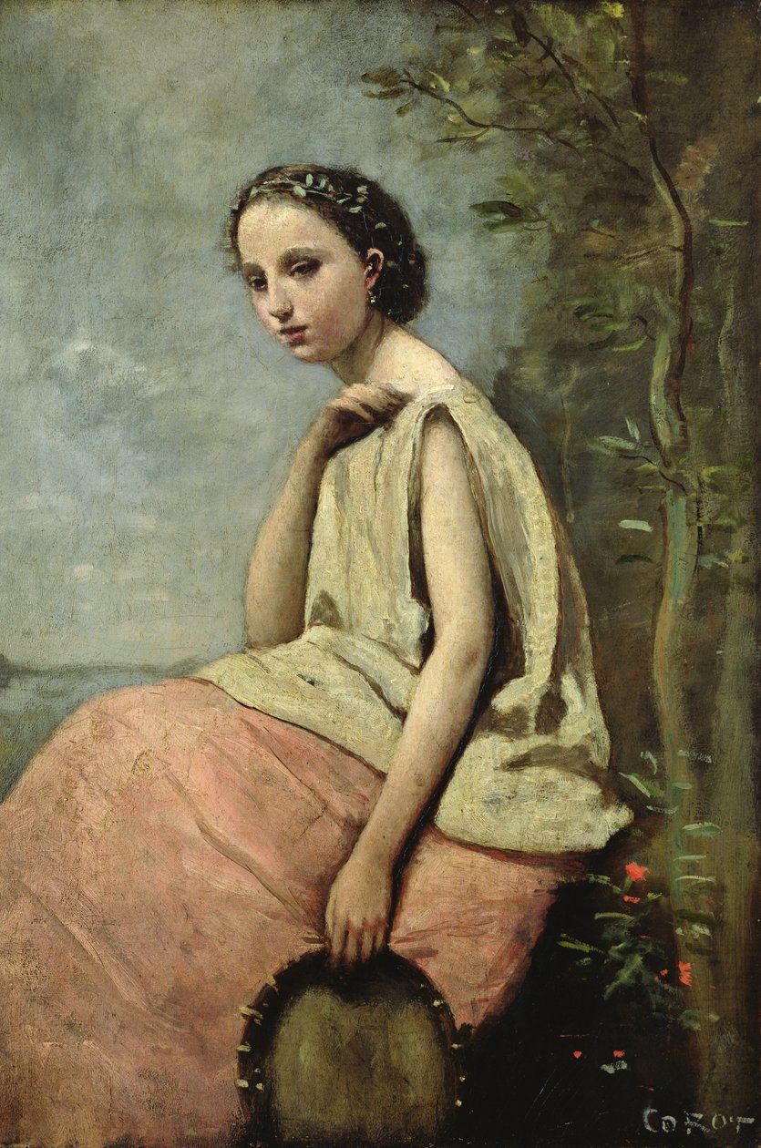 Zigeunerin met een Tamboerijn door Jean Baptiste Camille Corot