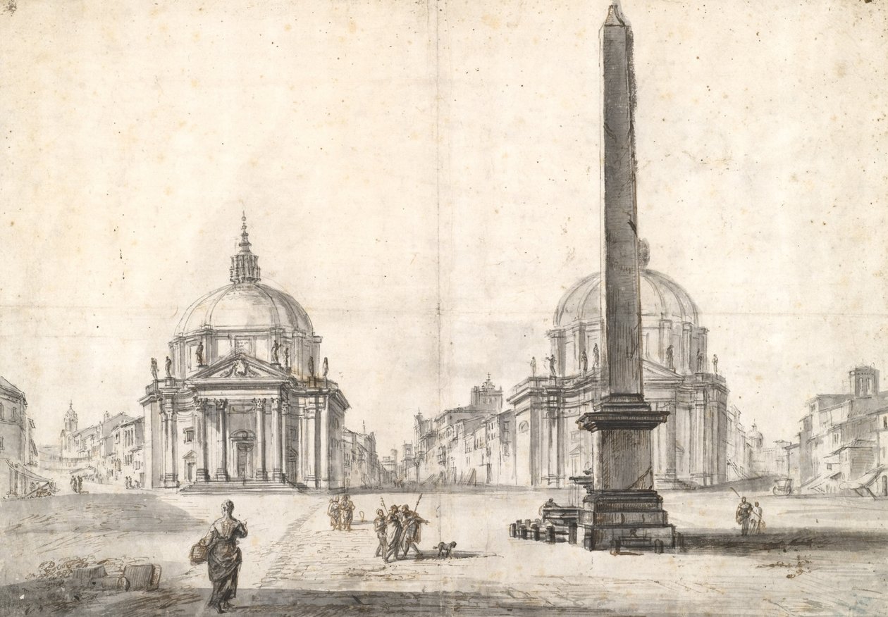Piazza del Popolo, Rome door Jean Baptiste Lallemand