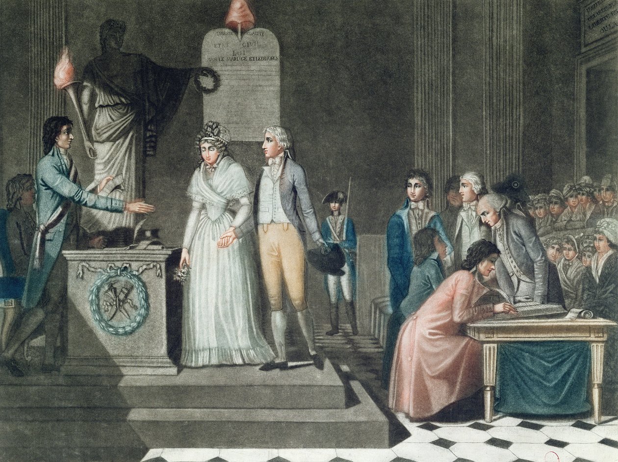 Het republikeinse huwelijk, gegraveerd door Le Grand door Jean Baptiste Mallet