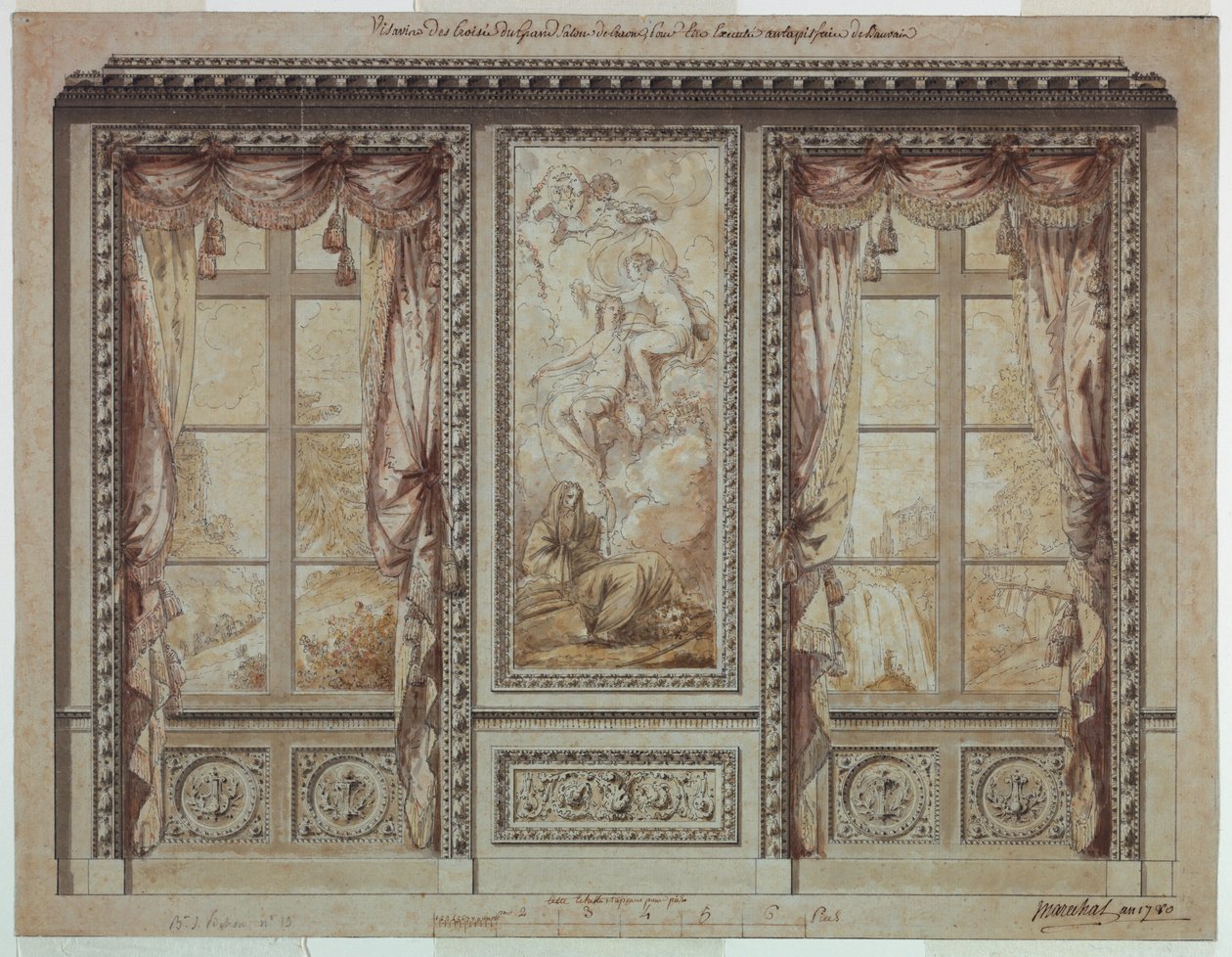Ontwerp voor een raamwand met wandtapijt door Jean Baptiste Marechal