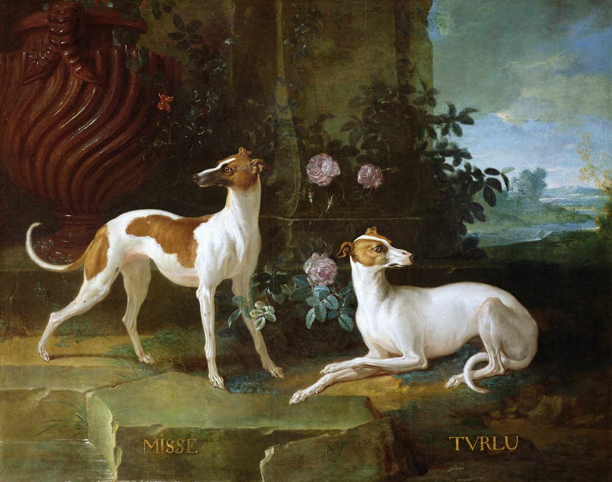 Misse en Turlu, twee windhonden van Lodewijk XV door Jean Baptiste Oudry