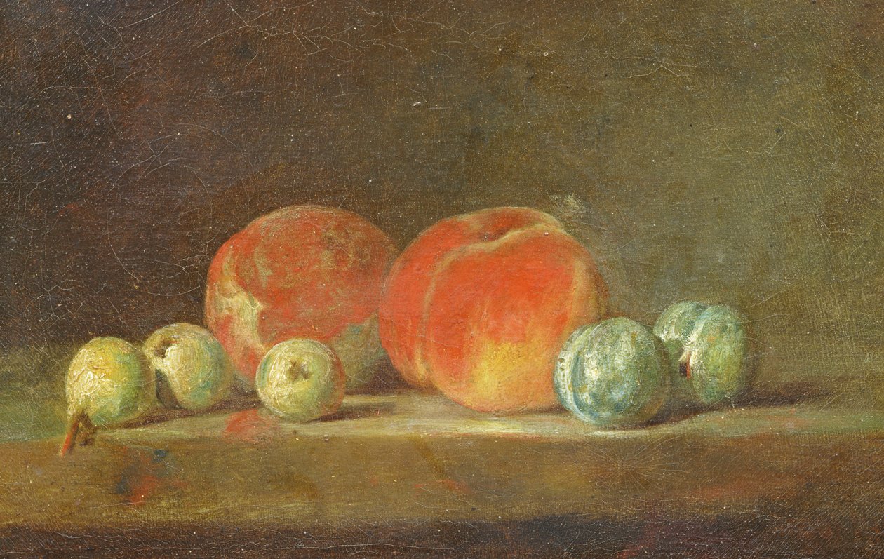 Perziken, Peren en Pruimen op een tafel door Jean Baptiste Simeon Chardin