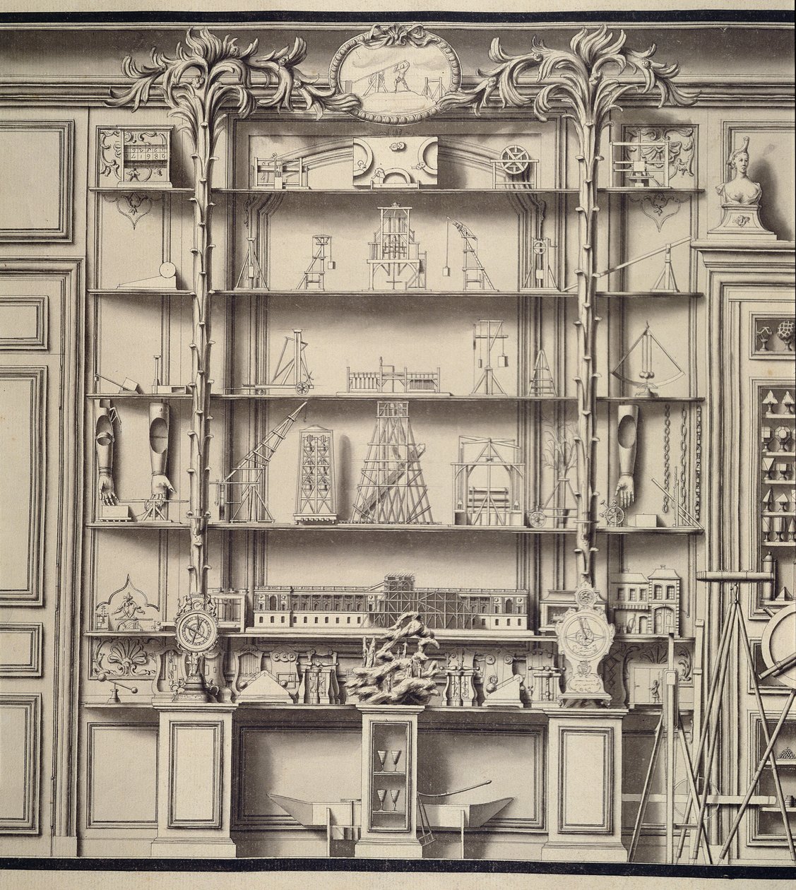 Modellen van Les Forces Movvantes, uit Bonnier de la Mossons Cabinet de Physique door Jean Baptiste, the Younger Courtonne