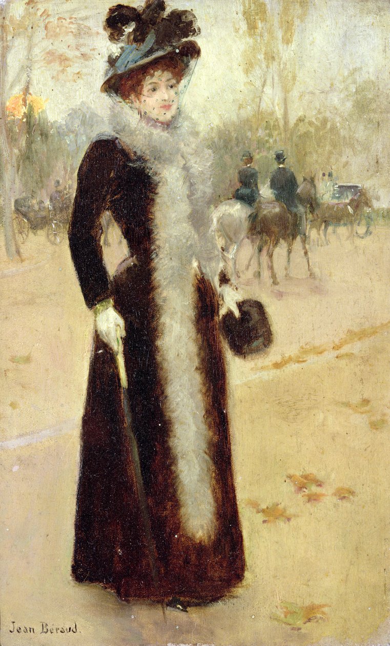 Een Parijse Vrouw in het Bois de Boulogne, ca. 1899 door Jean Beraud