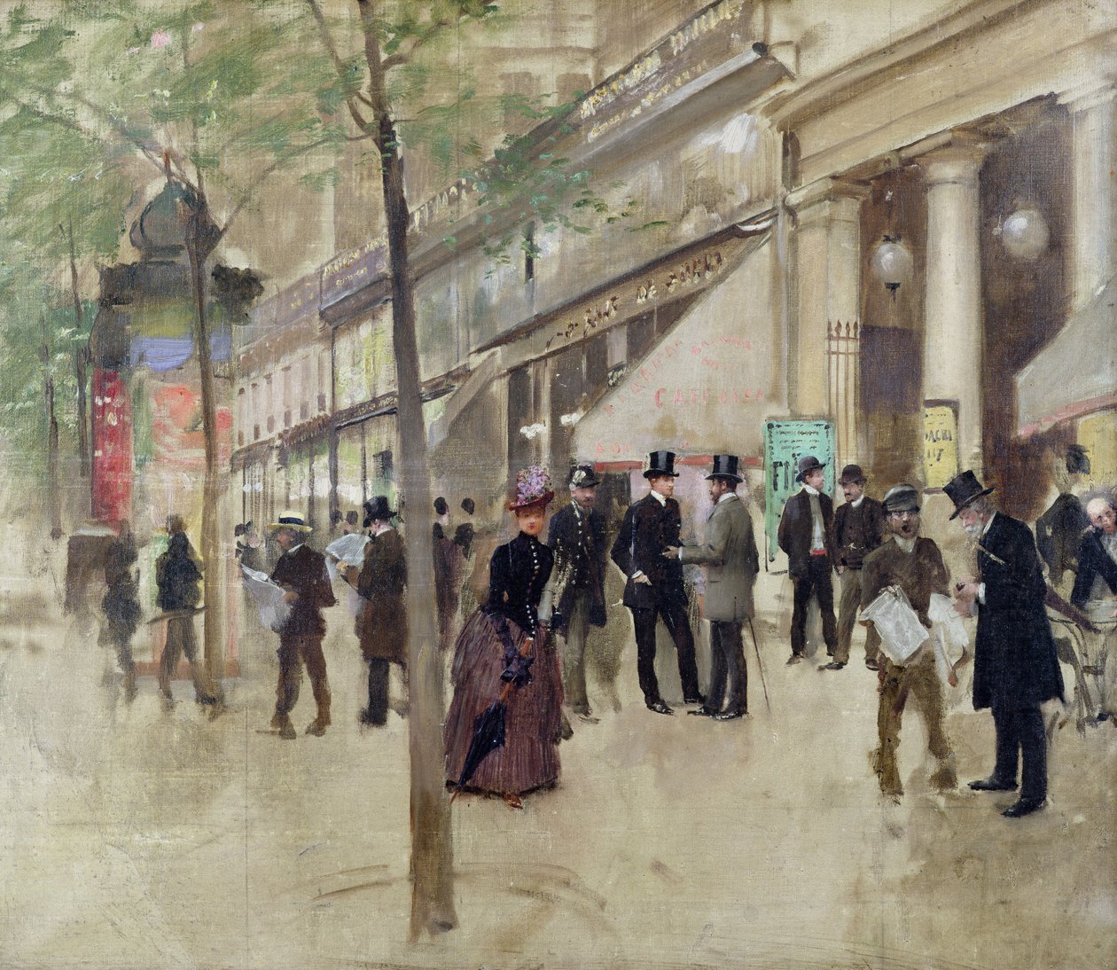 De Boulevard Montmartre en het Théâtre des Variétés, ca. 1886 door Jean Beraud