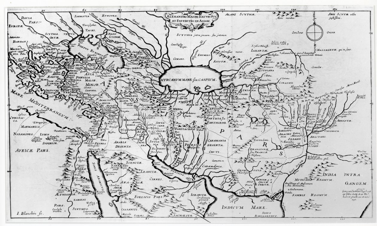 Kaart van de reizen en expedities van Alexander de Grote (356-323 v.Chr.) in Azië door Jean Blanchin