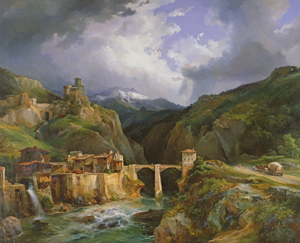 Dorp en brug van Crevola op de weg van Simplon naar Domodossola, 1832 door Jean Charles Joseph Rémond
