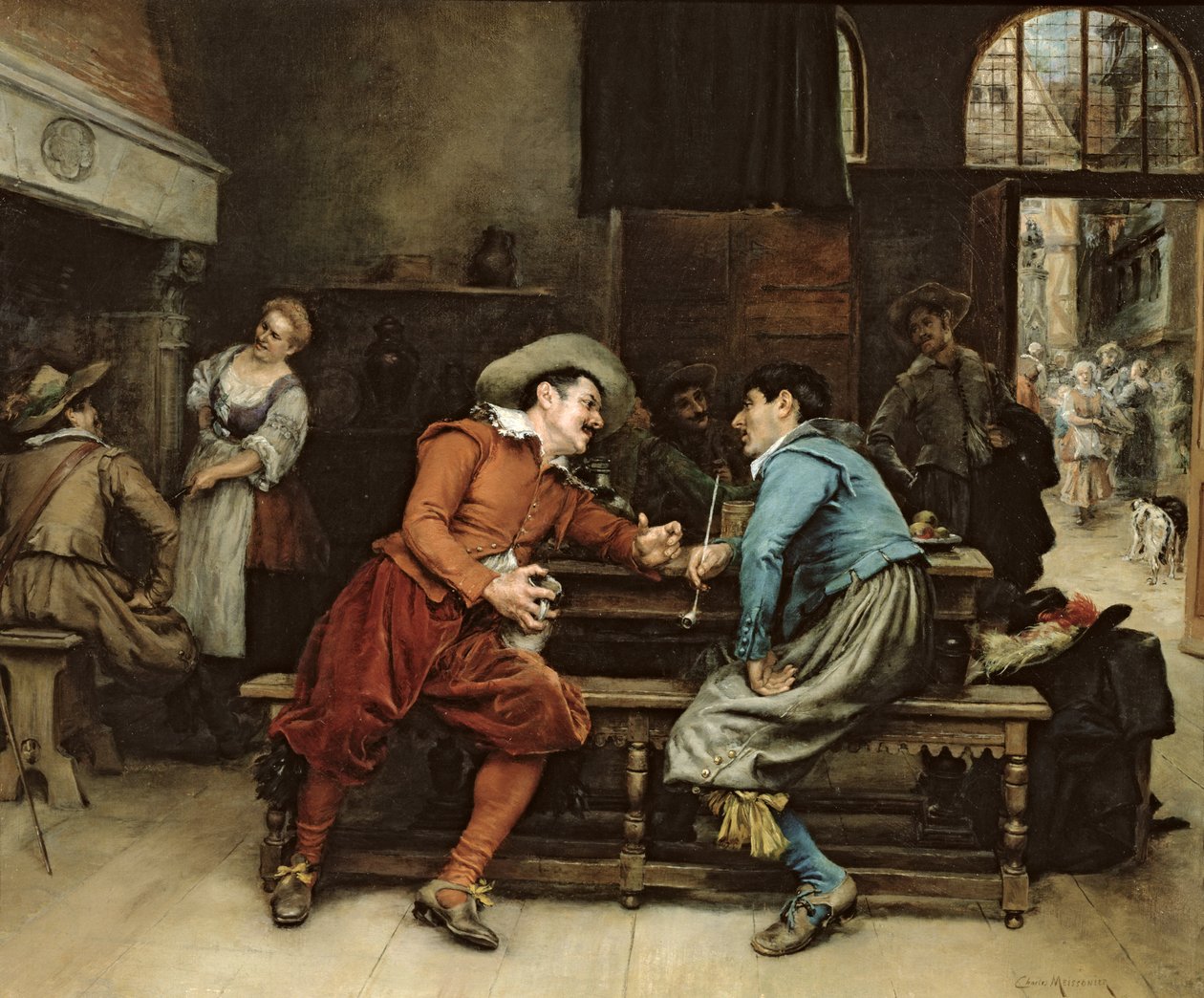Twee Mannen Praten in een Herberg door Jean Louis Ernest Meissonier