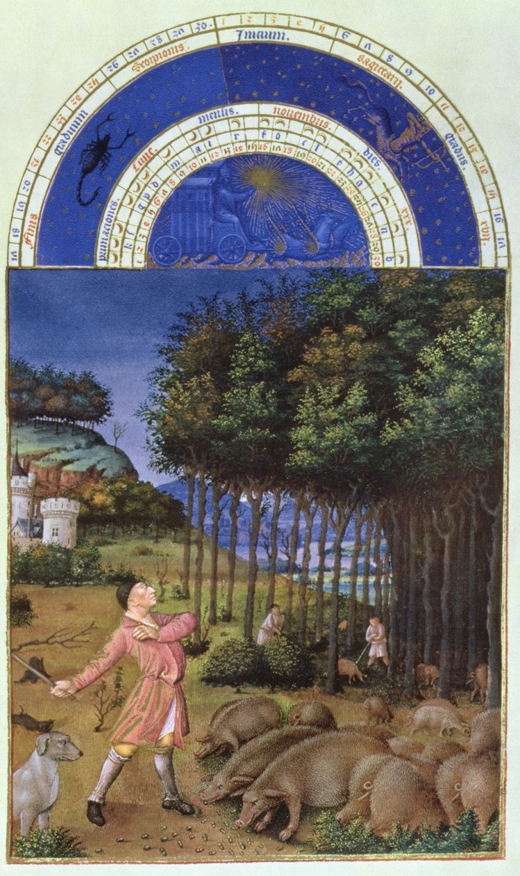 Facsimile van november: eikels voeren aan de varkens door Jean Colombe door Jean Colombe