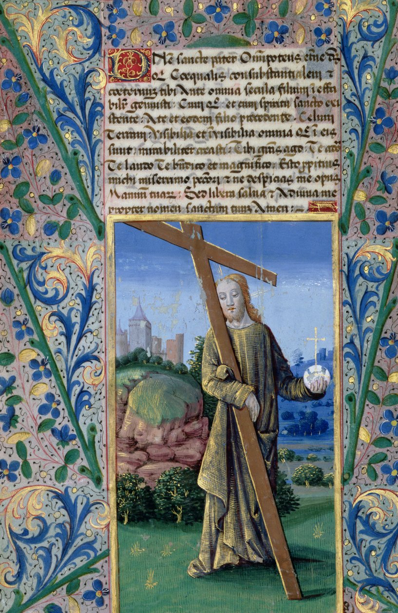 Ms Lat. Q.v.I.126 f.89v Christus met het Kruis en de wereldbol, uit het 