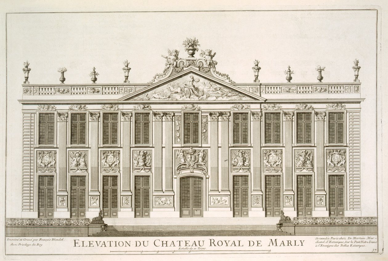 Opstand van het Koninklijk Kasteel in Marly, ca. 1720s door Jean Francois Blondel